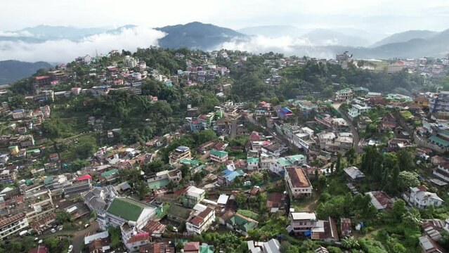 Aerial view of the Kohima city on a foggy gloomy day
