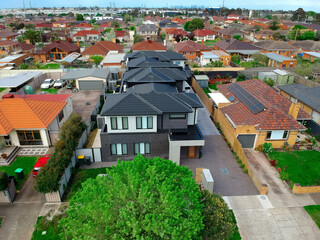 Construction of Brick Veneer town houses in Melbourne Victoria Australian Suburbia 
