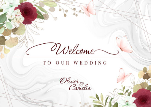 Welcome sign for wedding with watercolor floral