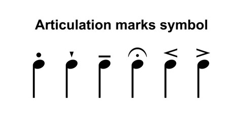 Articulation marks symbol musical notation vector isolated on white background. Music notes.