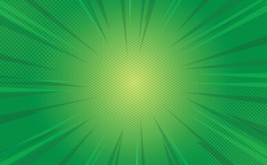 Fototapeta premium Sunburst pop art green comics book halftone background