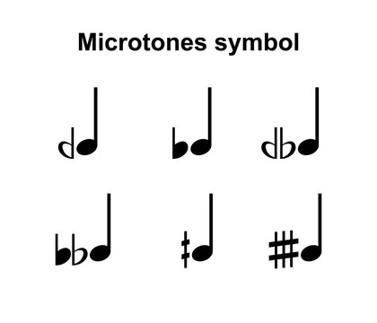 Microtones symbol musical notation vector black color isolated on white background.Music notes.