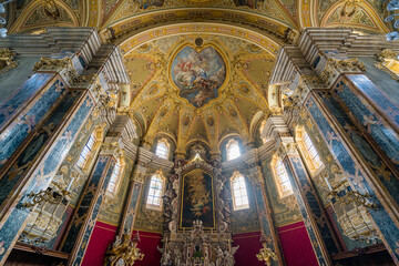 Fototapeta na wymiar The marvelous interior of the Duomo of Bressanone. Province of Bolzano, Trentino Alto Adige, Italy.