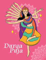 premium design flat durga puja vector illustration poster