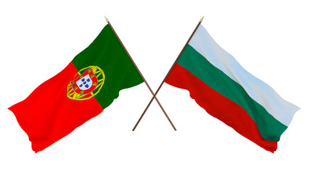 Background, 3D render for designers, illustrators. National Independence Day. Flags Portugal and Bulgaria