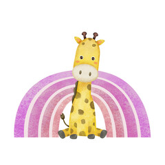 Obraz na płótnie Canvas watercolor-giraffe-with-rainbow