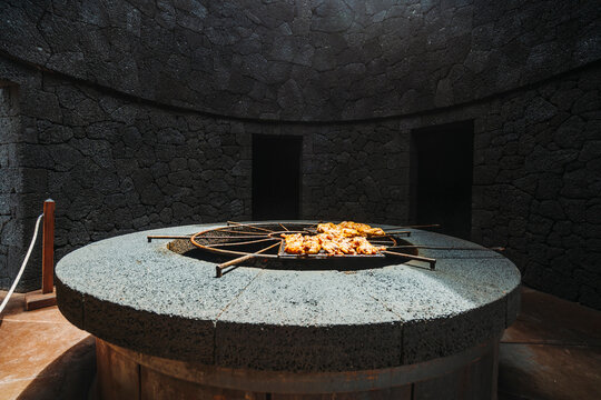 Chicken barbecued on volcanic heat, Timanfaya National Park, Canary Islands, Spain