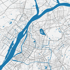 Nanjing vector map. Detailed map of Nanjing city administrative area. Cityscape panorama illustration. Road map with highways, streets, rivers.
