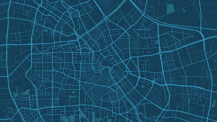 Detailed vector map poster of Tianjin city, linear print map. Blue skyline urban panorama. Decorative graphic tourist map of Tianjin territory.