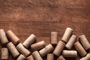 Wine corks on wooden table