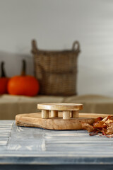 Autumn composition in the natural interior of the afternoon, free space