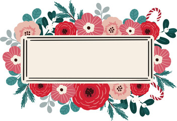 Cute Christmas floral banner frame, vintage floral card design