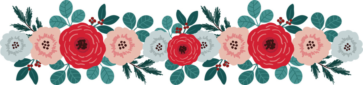 Floral winter florwer border, christmas decorative element