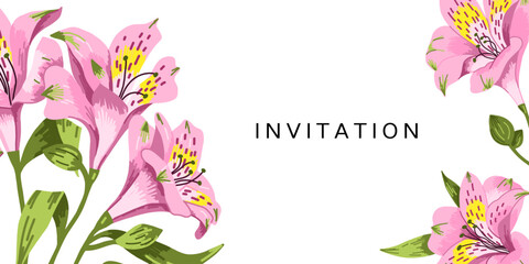Template invitation with Alstroemeria flowers. Floral vector concept for design