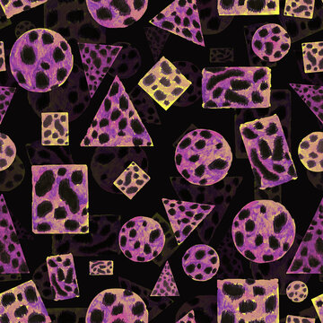 Watercolor pattern geometry animal skin, cat cheetah spot on a dark background for your seamless design