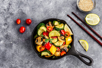 Vegan Stir-Fried Vegetables Top Down Asian Food Photo

