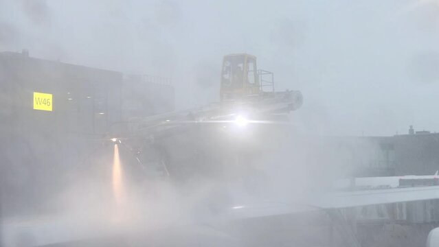 A aircraft de-icing (anti-icing) using modern de-icing technology with the hydraulics facility