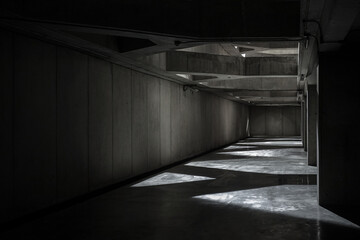 Empty underground concrete construction with light and shadow, Blank space background for any object