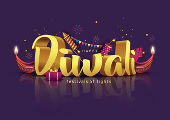 Indian festival Happy Diwali with Diwali props, holiday Background, Diwali celebration greeting card, vector illustration design. © Arun