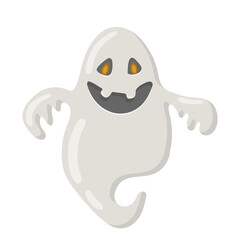 Funny happy ghost. Childish spooky boo character for kids. Magic scary spirit. Isolated flat cartoon vector illustration of comic phantom