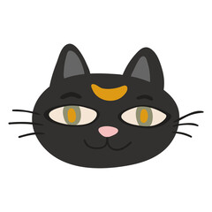 Halloween magic Black cat head. Funny character face vector illustration.