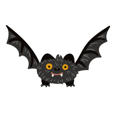 Cartoon Halloween Bat flying. Cute baby character with big open wing, ears. Forest animal. Flat design. Vector isolated illustration
