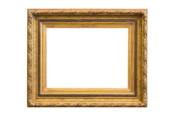 Antique wooden multitiered frame with patterned frames for paintings or photographs with gilding, highlighted on a white background. Blank for the designer.