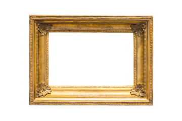Antique wooden frame with decorated carved frames for paintings or photographs with gilding, highlighted on a white background. Blank for the designer.