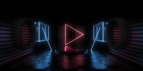 Fototapeta 3D abstract background with neon lights. neon tunnel  .space construction . .3d illustration obraz