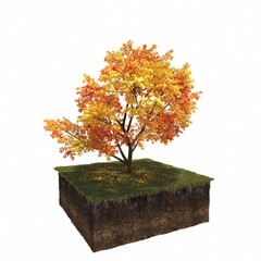 autumn tree isolated on white background, 3D illustration, cg render