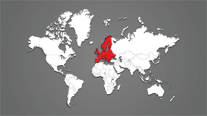 europe countries or continent highlighted with red color on world map vector
