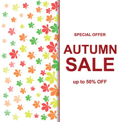 The banner autumn sale with leaves. Vector illustration