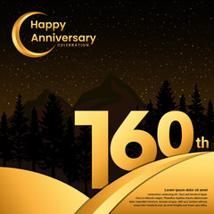 160th anniversary, Anniversary Celebration with golden text, isolated on mountains background, vector template illustration