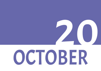 20 october calendar date with copy space. Very Peri background and white numbers. Trending color for 2022.