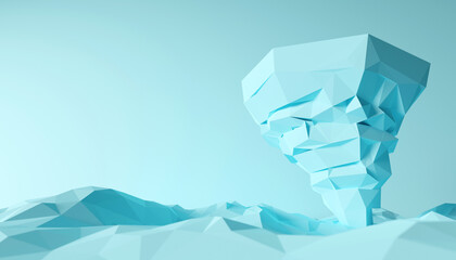 blue pastel tornado mountain low poly style 3d. 3d ocean or sea background. 3d illustration