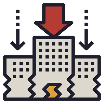 buildings collapsing under red arrow clip art preview