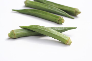 Green okra on white background, Fresh ladies finger