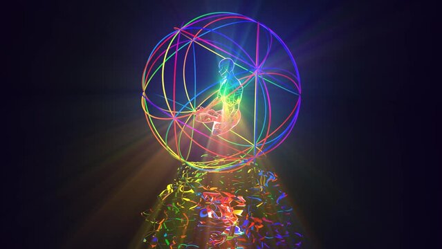 looped 3d animation a person in astral space uses the power of awareness to move