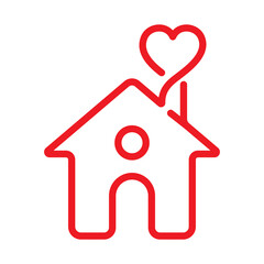 Roof and heart logo. House or home with chimney and love Vector illustration