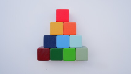 colored cube blocks in a row , concept idea of ​​winning