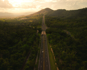 Beautiful golden hour highway drone shoot around nature in Puerto Rico