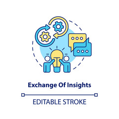 Exchange of insights concept icon. Networking inspiration. Ideas generator abstract idea thin line illustration. Isolated outline drawing. Editable stroke. Arial, Myriad Pro-Bold fonts used