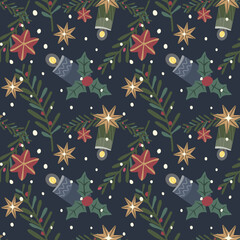Christmas seamless pattern with candles and stars