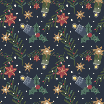 Christmas seamless pattern with candles and stars
