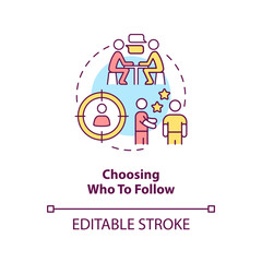 Choosing who to follow concept icon. Form strong relations. Create warm connections abstract idea thin line illustration. Isolated outline drawing. Editable stroke. Arial, Myriad Pro-Bold fonts used