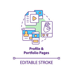 Profile and portfolio pages concept icon. Professional online presence abstract idea thin line illustration. Isolated outline drawing. Editable stroke. Arial, Myriad Pro-Bold fonts used