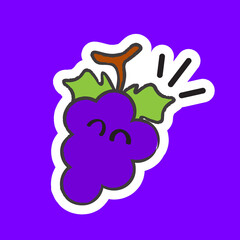 Cute Hand Drawn Happy Fruit - Grapes Vector Illustration