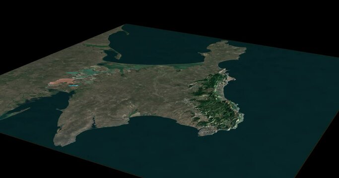 Crimea map rotate 360 loop ccw with 3d relief 4K satellite ground height