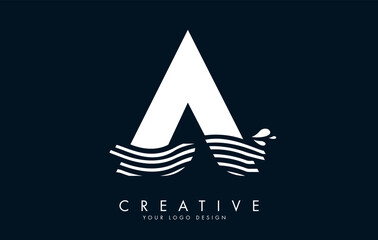 White A Letter Logo with Waves and Water Drops Design.