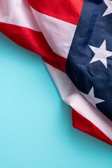 United States election design concept, American Flag over blue table background.